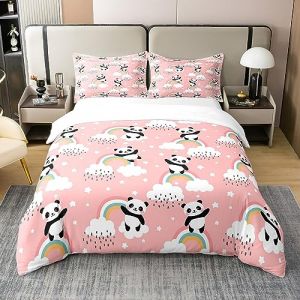 Homewish 100% Coton Biologique, Housse de Couette 140x200 Panda pour Enfants Gar&ccedil;ons Filles, Parure de Lit Panda Arc-en-Ciel, Ensemble de Literie Panda Rose, Housse Couette &Eacute;toiles Kawaii (Suzhou yiyanyun e-commerce Co., Ltd, neuf)