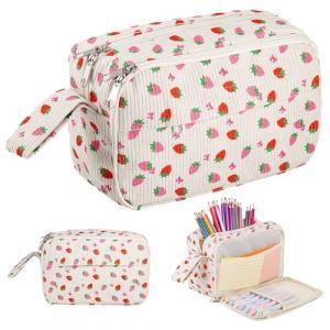 Starvortex Fraise Trousse &agrave; Crayons pour Filles, Plumier avec Poche Zipp&eacute;e et Dragonne, Grande Trousse Scolaire, Trousse Ecole pour l'&eacute;cole, Les &eacute;tudes, Coll&egrave;ge &eacute;tudiants Fille Gar&ccedil;on Adolescent (Starvortex EU, neuf)