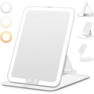 Auxmir Miroir Maquillage Lumineux avec 48 LED, 850mAh USB Rechargeble, Miroir Super HD avec Écran Tactile, Miroir Coiffeuse LED avec 3 Couleurs de Lumière pour Voyage et Chambre, Blanc (Auxmir Direct, neuf)