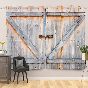SDOTPMT 140x229cm Porte de Grange en Bois Rideau fenêtre Western en Bois rétro minable Ferme Millésime champêtre Moderne Rideaux fenêtre Isolation Thermique Rideau Chambre à Coucher, 2 Panneaux (SDOTPMT, neuf)