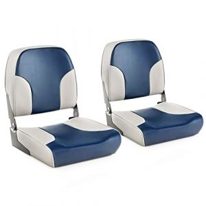 COSTWAY Siège de Bateau Pliante Lot de 2 avec Rembourrage en Mousse, Siège de Pêche à Dossier Bas Résistant aux Intempéries Charge 180KG, pour Plupart Bases de Soutien, Bleu et Gris (FDS GmbH, neuf)