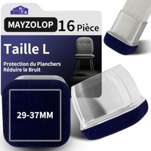 MAYZOLOP 16 Pi&egrave;ces Protection Pied de Chaise, &Phi;29-37 mm Transparent Carr&eacute; de Protege pour Pieds de Chaise avec Bleu Marine Feutre, Pieds de Chaise, Embout de Chaise, Pas de Rayures, Pas de Bruit (MAYZOLOP-FR, neuf)