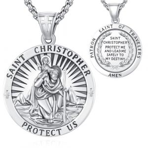 Eusense Collier Saint Christophe Pendentif Saint Christophe en Argent 925 Pendentif Saint Christophe Bijoux Religieux Amulette pour Hommes Femmes (OUSHENG JEWELRY, neuf)