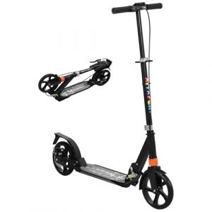 AIYAPLAY Trottinette Enfants, Trottinette Pliable &agrave; 2 Roues, Guidon &agrave; 4 r&eacute;glages en Hauteur, Scooter avec Plateau antid&eacute;rapant, Frein, patinette pour Filles et gar&ccedil;ons 6 &agrave; 12 Ans, Noir (Aosom FR, neuf)