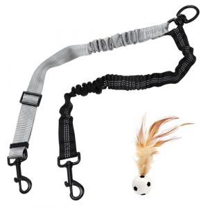 Laisse double pour chien - Laisse divis&eacute;e pour promener 2 chiens - Laisse r&eacute;fl&eacute;chissante r&eacute;glable - Ceinture de s&eacute;curit&eacute; &eacute;lastique - Ceinture de s&eacute;curit&eacute; pour voiture - Pour chiens de petite, moyenne (tamudianzi, neuf)