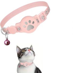 Collier GPS Chat, Traceur GPS Chat Tracker, sans Abonnement Mensuel, sans Carte SIM, Localisation Temps R&eacute;el, Imperm&eacute;able et Durable, Alerte Intelligente Anti-Perte pour Chats D'ext&eacute;rieur (Rose) (PnxA17, neuf)