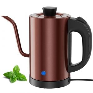 Bouilloire &Eacute;lectrique Col de Cygne 0,8L, Acier Inox 304 Sans BPA, 600W Chauffage Rapide, Design Compact Cuivre avec One-Touch et Arr&ecirc;t Auto, Id&eacute;al pour Maison, Bureau, Amateurs Caf&eacute;/Th&eacute; (Tuehakny-us, neuf)
