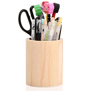 Pot à Crayons Rond En Bois, Porte Stylo de Bureau en Bois, Crayon Support Organiseur, Pen Holder Storage pour Rangement DIY Peinture Artisanat Pinceau de Maquillage École Bureau Maison (A) (allowreve, neuf)