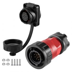 CNLINKO Connecteur étanche à 14 broches YM-20,Circulaire IP68 connecteur d'aviation à branchement rapide, Connecteur à souder avec boîtier en plastique PBT, Prise à bride mâle-femelle M20 (14 broches) (CNLINKO, neuf)