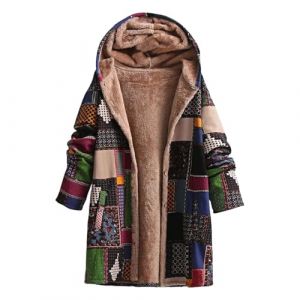 Generisch Manteau long pour femme de style patchwork color&eacute; avec doublure en peluche - Veste &agrave; capuche doubl&eacute;e au look boh&egrave;me - Veste d'hiver douillette avec motif ethnique, Style_y04 Vert, L (OGfkgs8, neuf)