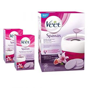 Veet Spawax Chauffe Cire Electrique - Epilation Cire Chaude sans Bande - 1 Appareil et 3 boîtes de 6 recharges Figue Sucrée (Chauffe-Cire Spawax +18 Recharges) (Pennguin-FR-Home, neuf)
