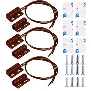 Guuzi 3pcs Montage en Surface Filaire Capteur de Porte Alarme Magn&eacute;tique Interrupteur &agrave; Lames Marron, Interrupteur Magn&eacute;tique Normalement Ferm&eacute; (GUZI STORE, neuf)