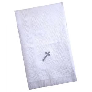 BabyPrem Bébé Couverture Châle Acrylique Tricoté Baptême Croix 122 x 122cm Blanc (Babyprem, neuf)