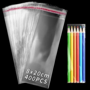 TXXATX 400 Pi&egrave;ces Sachet Plastique Transparent Adhesif 8x20 cm Sachet Cellophane Longs Emballage Plastique OPP Sachet Alimentaire Sachet Bonbon Biscuit Sachet pour Bougies Bijoux Chocolats Noel Cadeau (JiaFangTrading, neuf)