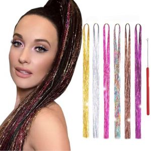 Kit Mèches de cheveux Tinsel avec outil, 6 Couleurs Extension De Cheveux,90cm Extensions Tinsel De Cheveux,Kit d'extension de Cheveux,pour femmes Faits saillants des cheveux colorés pour Faire la fête (EU ABBD BOUTIQUE TRADE LTD, neuf)