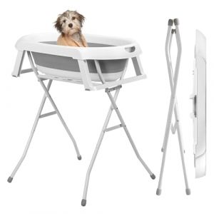 VioroKew Baignoire Portable pour Chien et Station de Lavage Chien, Baignoire sur&eacute;lev&eacute;e Pliable 2 en 1 Le Bain toilettage, Douche Petits Chiens, Chats, Utilisation int&eacute;rieur Gris (Kiewro, neuf)