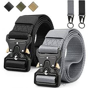 Ceinture Tactique,Ceinture Homme Tactique Militaire en Nylon Réglable avec la Boucle en métal résistante à dégagement Rapide pour Sport Extérieur,Noir+Gris, tailles:49”(125cm) (Boneke-eu, neuf)