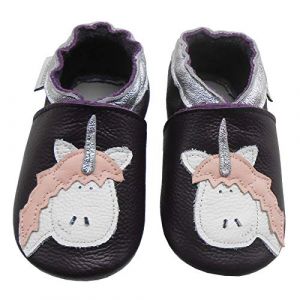 Bemesu Chausson Bebe Chaussons Cuir Souple B&eacute;b&eacute; Gar&ccedil;on Fille Premiers Pas Chaussons Enfant (Licorne Violette, S, 0-6 M, EU 18/19) (Bemesu, neuf)
