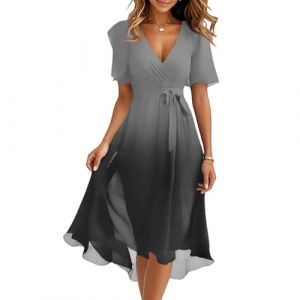 Robe Femme Chic et Elegant Mi Longue Fluide Vetement Ete Femme Boheme Ensemble Moulante Fleurie Manche Courte Chambre Printemps Robes de Plage Bal Soiree Invit&eacute;e Mariage D'&eacute;t&eacute;(A Black,Medium) (QU-XINYU, neuf)