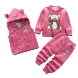 Tenue chaude pour tout-petits enfants &agrave; capuche sans manches gilet costume b&eacute;b&eacute; hiver trois pi&egrave;ces tenues enfant &agrave; manches longues sweat pantalon ensembles b&eacute;b&eacute;s dessin anim&eacute; ours v&ecirc;tements 0-4 ans (Odziezet, neuf)