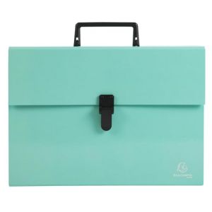 Exacompta - R&eacute;f. 56763E - Carton de 4 trieurs valisette avec poign&eacute;e Aquarel - soufflets renforc&eacute;s multicolores - fermeture par bouton clip - 18 compartiments - dim 32x24 cm - pour A4 - vert pastel (OFFICE24_7 F, neuf)