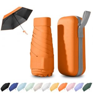 Ancuioyz Parapluie Pliant Anti-Uv 6 Branches, Mini Parapluie Avec Boîte De Transport - Résistant Au Vent, Compact Et Léger Pour Femmes, Hommes Et Enfants-Orange (Ancuioyz, neuf)
