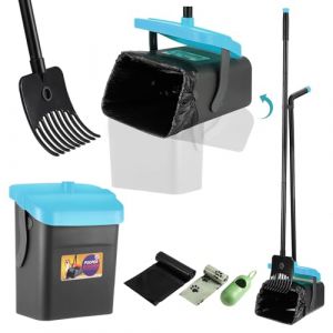 Faankiton Pelle Ramasse Crottes pour Chiens, Pelle &agrave; D&eacute;jections Canines et R&acirc;teau, Pelle a Crotte Portable Kit de Ramasse Crotte et R&acirc;teau avec 35 Sacs &agrave; D&eacute;chets 117cm Poign&eacute;e Longue R&eacute;glable (Bleu) (Faankiton, neuf)