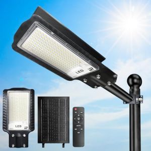 Eleganted Lampadaire Solaire Exterieur, IP66 Étanche Luminaire solaire, 30000LM Projecteur Exterieur Solaire, 6500K Lampe Solaire avec Télécommande, pour Parking Patio Rue Jardin, Cour (GoldenSea02, neuf)