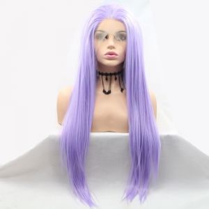 Xiweiya Perruque longue et soyeuse synth&eacute;tique violet clair avec dentelle frontale 33 x 7,6 cm, raie au milieu, cheveux r&eacute;sistants &agrave; la chaleur, pour femme, reine des neiges, cosplay, 61 cm (xiweiya wig, neuf)