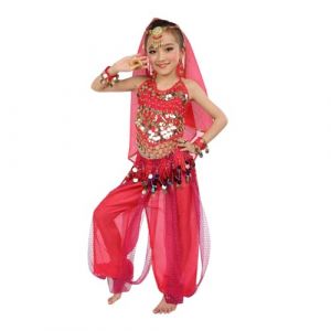 Générique Enfant Fille Costume Danse du Ventre Haut de Danse + Pantalon Danse du Ventre Foulard de Danse Orientale Ensemble Déguisement Danseuse 3-10 Ans (Miuiakoal, neuf)