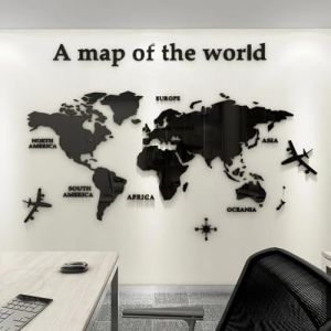 Shuanghao Stickers Autocollant Muraux Murale Wall D&eacute;coration 3D Art DIY Carte Du Monde Acrylique Cristal Bureau &Eacute;tude Salon Canap&eacute; Fond D&eacute;cor Murale Wall Muraux Autocollant Stickers Noir 80 * 40cm (Shuanghao, neuf)