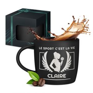 Maverton Mug personnalis&eacute; pour femmes - 40cl Tasse &agrave; Th&eacute; Personnalisable avec Pr&eacute;nom pour elle - Tasse d&eacute;corative pour Coll&egrave;gue - Cadeau original - Diff&eacute;rents Designs - int&eacute;rieur noir - sport (MAVERTON, neuf)