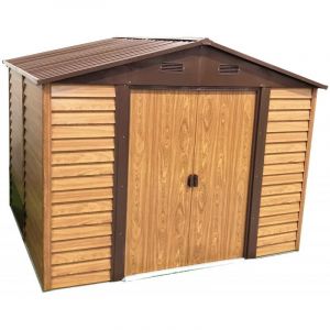 X-METAL Abri de Jardin M&eacute;tal 6,62m&sup2; Imitation Bois Marron | Double Porte Coulissante, Ventilation, Kit Ancrage Inclus | R&eacute;sistant Intemp&eacute;ries, sans Entretien (Mon Univers Jardin, neuf)