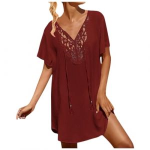 Pareo Femme Plage Djellaba Grande Taille Robe Longue De Ete Crochet Kaftan Kimono Maillot Bain Tunique Sortie Long Cache-Maillots Et Sarongs Accessoire Orientale Cache Fluide Boh&egrave;me,04-Rouge,S (aodsko, neuf)