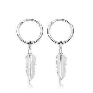 EMPATHY JEWELS Boucles d'oreilles Créoles avec Pendentif Plume 925 Argent Femme, Boucle d'oreille plume, creole argent 925 pour hommes et femmes (GLOBAL SHOPPING S.L., neuf)