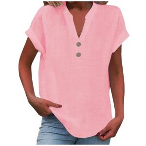 HUIFUAO Chemise Blanche Femme Col V Tee Shirt D'&eacute;t&eacute; Grande Taille Manches Courtes Tunique Basique L&eacute;g&egrave;re Respirable T-Shirt Tops Meilleur Vente Soldes Femme (Z10 Pink, XXXXXL) (HUIFUAO, neuf)