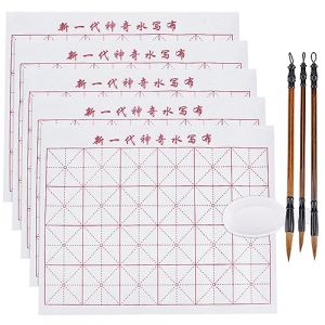 PH PandaHall Kit de calligraphie chinoise de 14 pi&egrave;ces sans encre - Calligraphie chinoise pour d&eacute;butants et professionnels - Chiffon d'&eacute;criture &agrave; l'eau - Pinceau de calligraphie traditionnel et bol (Yizhou EU, neuf)