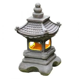 Lanterne solaire de jardin pagode 34 cm &ndash; D&eacute;coration de jardin japonaise &eacute;tanche, &eacute;clairage paysager ext&eacute;rieur pour cour, pelouse et all&eacute;es (BENaoshop, neuf)