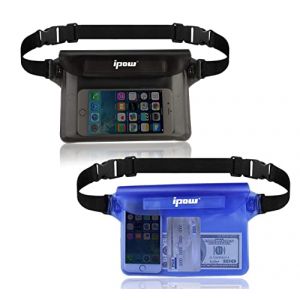 IPOW 2PCS Housse &Eacute;tanche &agrave; Ceinture Certifi&eacute;e IPX8 Sangle Ajustable 3 Zipper Plastique Pochette &agrave; Ceinture/Etui Imperm&eacute;able/Sac pour Nautique,P&ecirc;che,Kayak,Baignade,Protection T&eacute;l&eacute;phone/Argents/Cartes (TechAIBO, neuf)