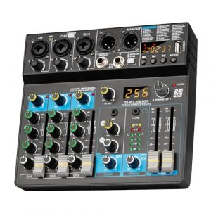 Depusheng Mixeur audio professionnel Effets num&eacute;riques DSP 256 bits USB Bluetooth MP3 Ordinateur Mixeur DJ Interface d'entr&eacute;e 5 canaux avec alimentation fant&ocirc;me 48 V pour enregistrement sur PC, diffus (professional microphone, neuf)