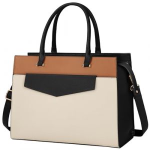 RAINSMORE Sac Cabas Femmes Sac &agrave; Main Grande Capacit&eacute; PU Cuir Sac Ordinateur 15.6 Pouces Imperm&eacute;able Sac de Cours Lycee Sac Bandoulieres Epaule pour Affaires Travail Beige et Noir Marron (YZH US, neuf)