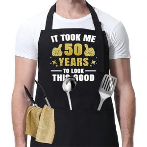 DIFLAX Tablier Cuisine Homme Personnalisé Noir, Réglable Tablier Personnalisé Humour Drole Rigolo Barbecue Bbq, Tablier de Cuisine Professionnel Coton, pour Cadeau Fete Des Peres Saint Valentin Noel (SVF TUNDER PRICE, neuf)