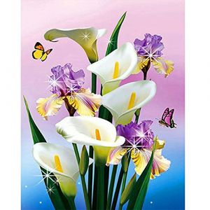DCIDBEI Square Diamond Painting Fleurs Lis Calla 40x50 cm Diamant Art Foret Carre 5D Fleur Pourpre Diamond Painting Fleur et Papillon Tableau Perles Diamant Fleurs Lily Enfant Broderie Diamant Carr&eacute; (BEIMIN, neuf)