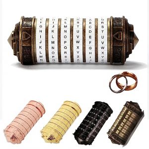 MINGZE Da Vinci Code Verrouillage, Rétro Metal Cryptex Intéressant Créatif Cadeaux Saint-Valentin journée Anniversaire Cadeau avec Seigneur de la Anneaux Exquis Cadeau Boîtes et des Sacs (Blanc) (MINGZE, neuf)