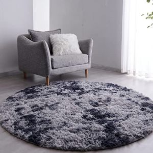 VOFUSHON Tapis Rond Salon Shaggy Descente de lit Chambre Grande Taille Tapis avec Le Fond Antidérapant, Tapis Décoratif de Style Moderne pour Salon Chambre Canapé Natte(Ø 120 cm Rond,Gris foncé) (VOFUSHON-Home, neuf)