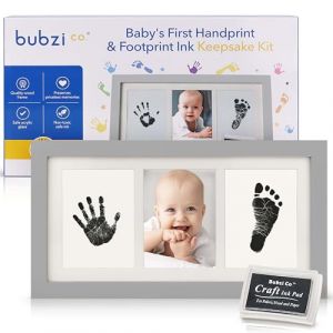 Empreint Bébé Cadeau Bebe Garcon Bebe, Cadre Déco Blanc Encre Non Toxique, Souvenir Personnalisé Pour Décoration Chambre Bébé,Cadeau Original Naissance–Cadeau Naissance Liste (Cool Gray) (Bubzi Co™ Europe, neuf)