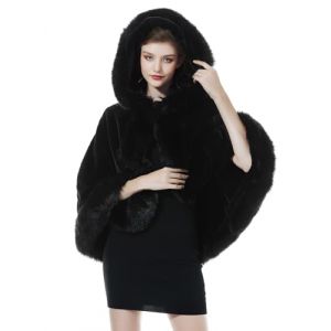 BEAUTELICATE Cape &agrave; Capuche Fourrure Poncho Ch&acirc;le &Eacute;tole Capuchon Manteau Courte de Femme Hiver Mariage Mari&eacute;e Demoiselle d'honneur Soir&eacute;e No&euml;l(Taille Unique, Noir) (BEAUTELICATE-FR, neuf)