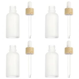 Sewroro Lot de 4 Flacons Compte-Gouttes 30Ml en Verre Transparent Pipette en Caoutchouc Anneau Effet Bois Étui pour Huiles Essentielles pour Voyage et Distribution D’Huiles (allDUO, neuf)