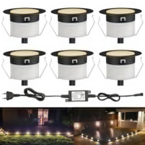 INDARUN Lampe au Sol Spot Encastrable 1W Blanc Chaud &eacute;tanche IP67 &Oslash;45mm - &eacute;clairage pour terrasse, patio, chemin, mur, jardin, d&eacute;coration, int&eacute;rieur et ext&eacute;rieur (6 pi&egrave;ces) (ANWE-EU, neuf)