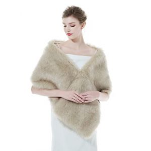 BEAUTELICATE Châle Étole en Fausse Fourrure Écharpe Cape De Femme Mariage Hiver sur Robe de Soirée Mariée Cérémonie Fête Demoiselle d'honneur(Taille Unique, Fourrure Longue - Beige) (BEAUTELICATE-FR, neuf)
